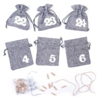 Grey Advent calendar jute pouches 12 x 15 cm + white numbers Christmas bag