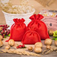 Burlap bags 13 x 18 cm - red Valentine's Day