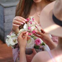 Pouches like linen with printing 11 x 14 cm - natural / roses Natural light bags