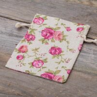 Pouches like linen with printing 12 x 15 cm - natural / roses Linen Bags