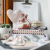 Pouches like linen with printing 12 x 15 cm - natural / roses Medium bags