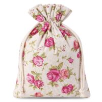 Pouches like linen with printing 15 x 20 cm - natural / roses Medium bags 15x20 cm