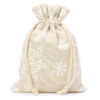 Pouches like linen with printing 18 x 24 cm - natural / snow Christmas bag