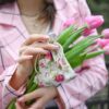 Pouches like linen with printing 8 x 10 cm - natural / roses Natural light bags