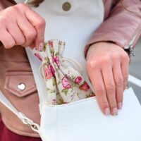 Pouches like linen with printing 9 x 12 cm - natural / roses Valentine's Day